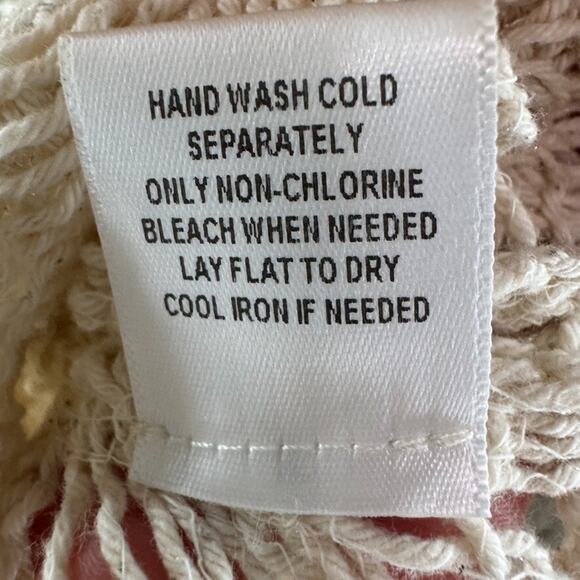 Y2K VTG Fever Cardigan L Beige Crochet V-Neck Tie Front Coquette Boho Festival - Picture 14 of 14